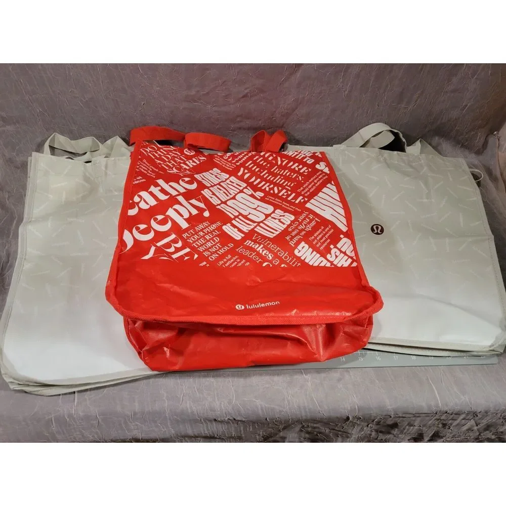 3 Lululemon Large Reusable‎ Shopping Tote Bag 2x Gray 1x Red